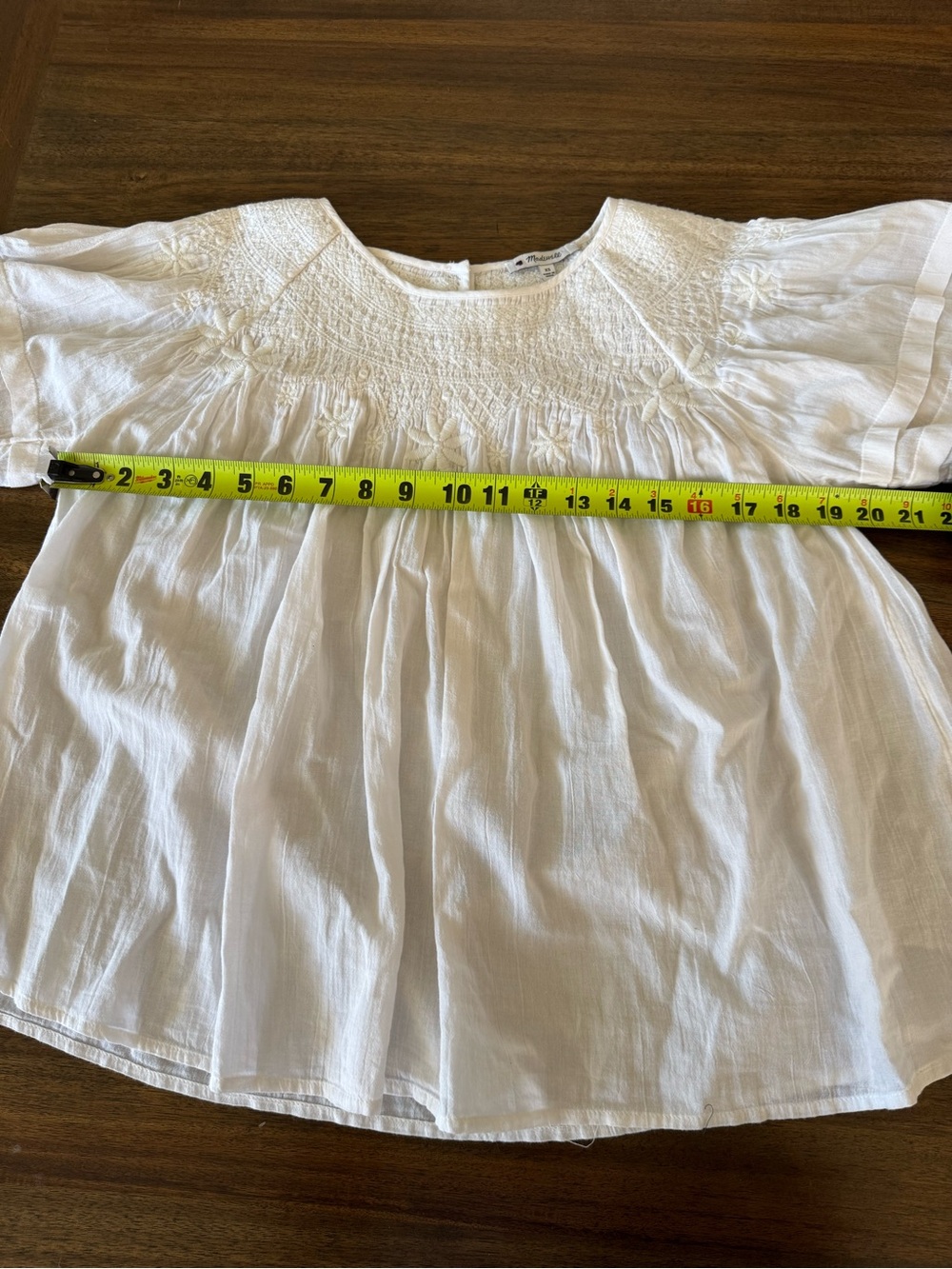 Madewell Ivory embroidered Smocked Blouse with puff sleeves 100% cotton - Picture 7 of 11